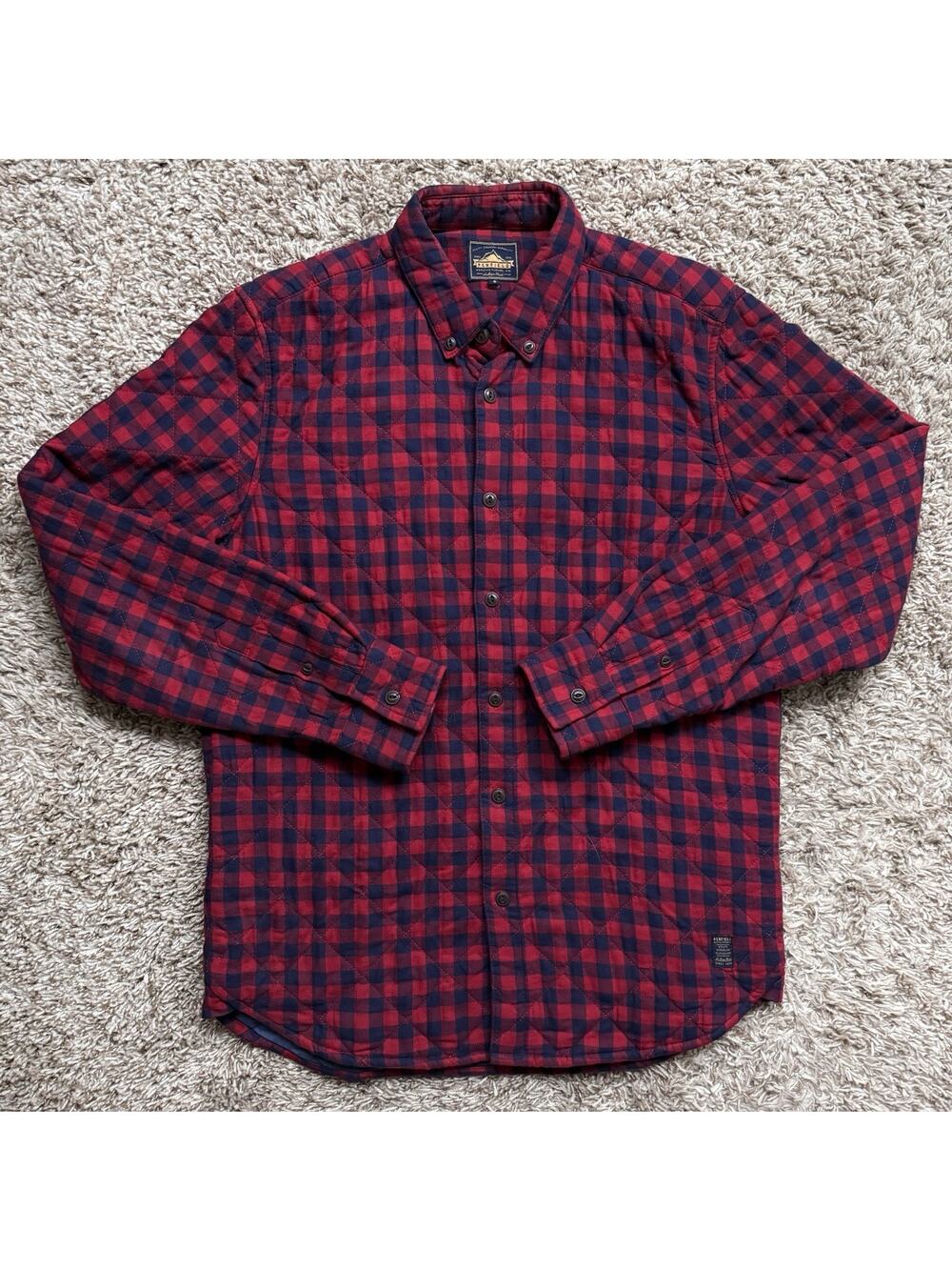 Penfield Red Plaid Quilted Shacket Lined Button Up Shirt Men’s Size Small